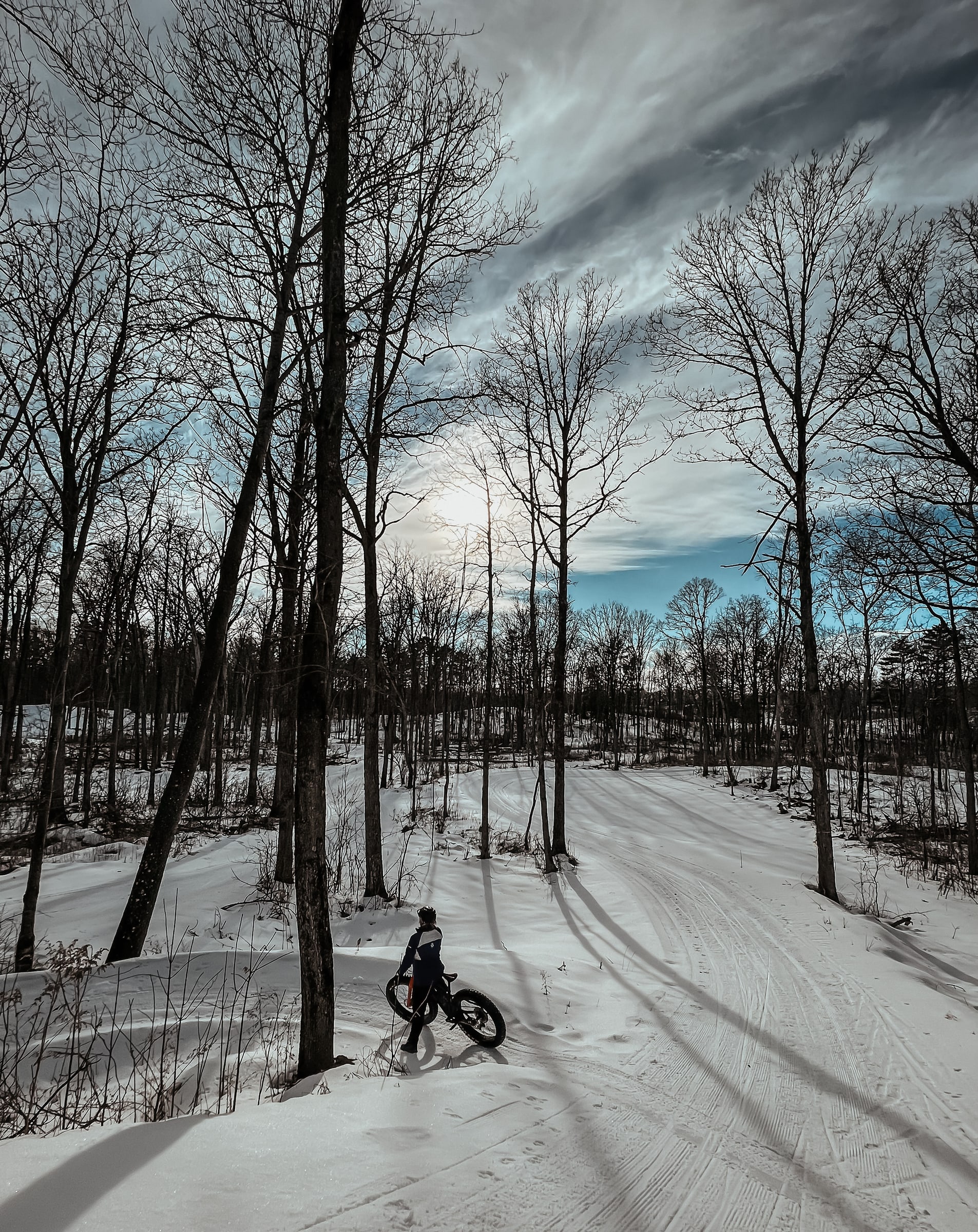 Fat Bike Ride Through Snowy Woods