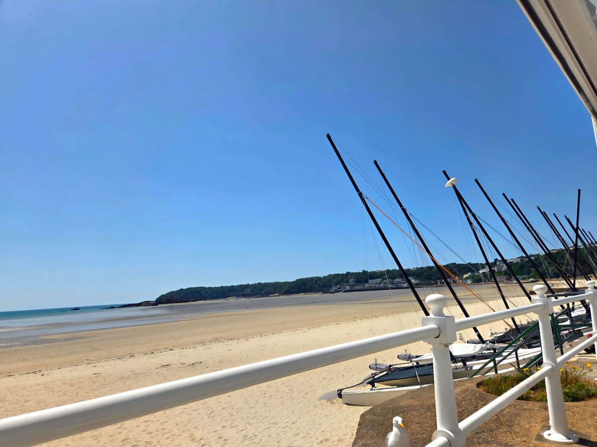 St Aubin's Bay, photographed by Skydive