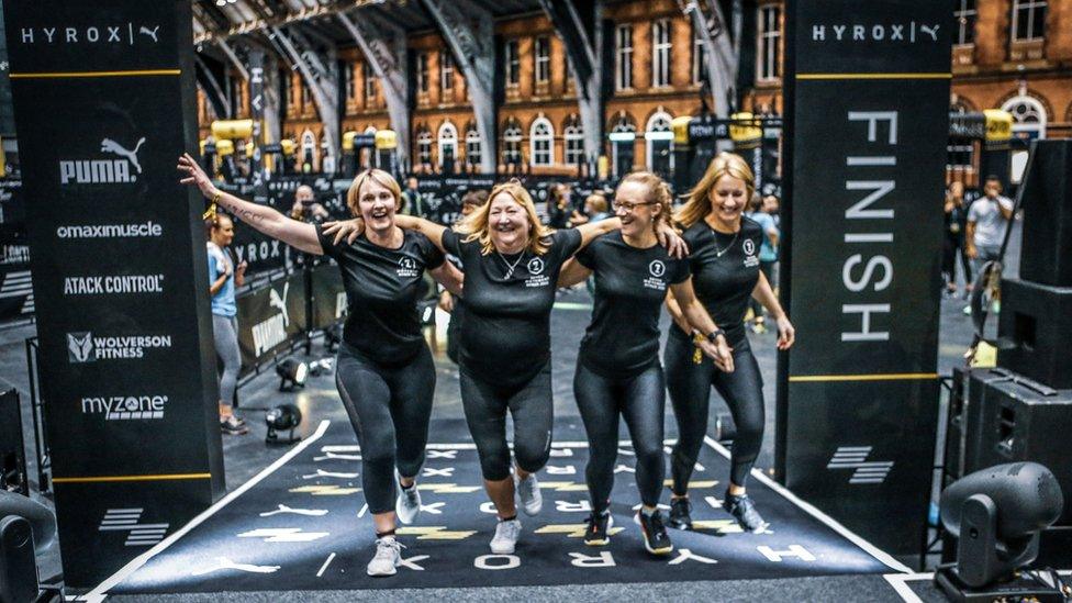 Team working out together