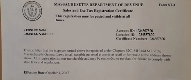 Massachusetts sales and use permit