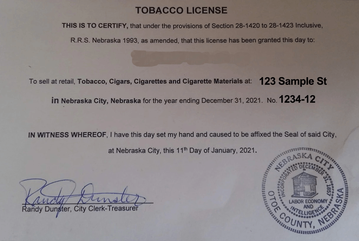 Nebraska Tobacco License