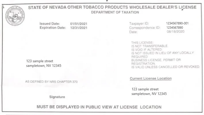 Nevada Tobacco License