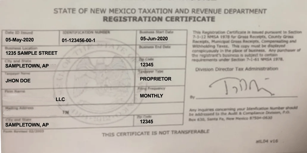 New Mexico Tax Permit