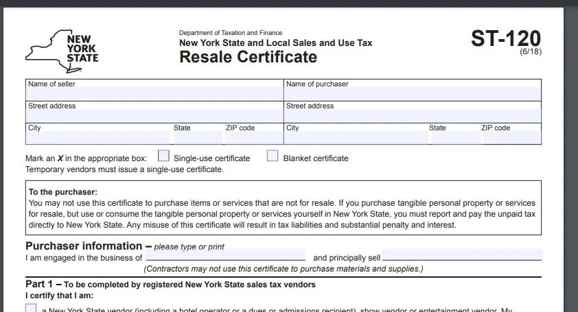 New York Resale Certificate