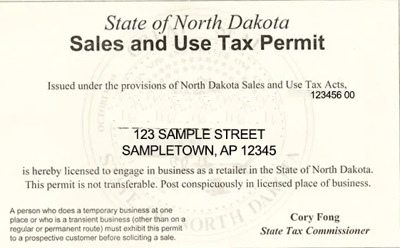 North Dakota Sales and Use Permit