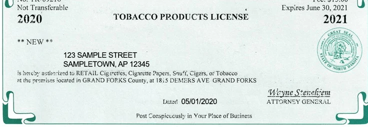 North Dakota Tobacco License