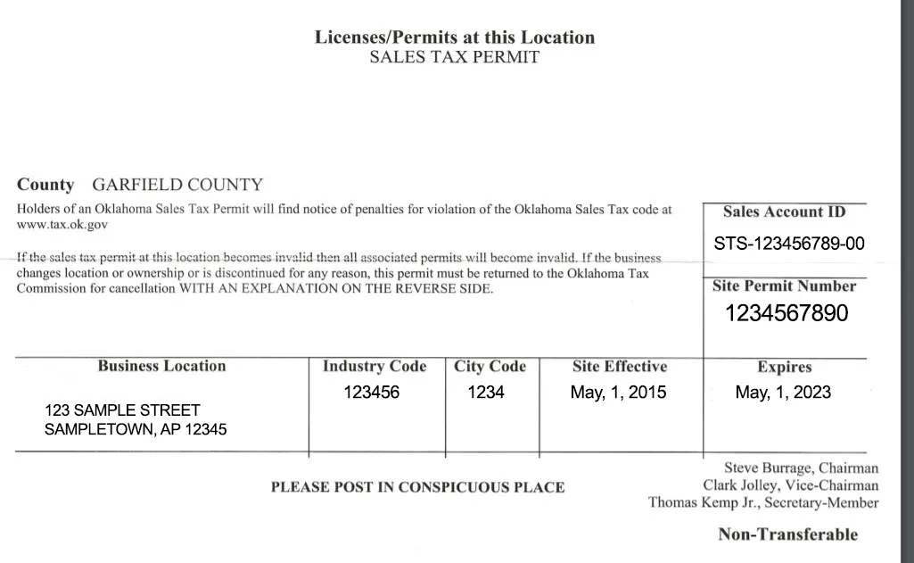 Oklahoma sales tax permit