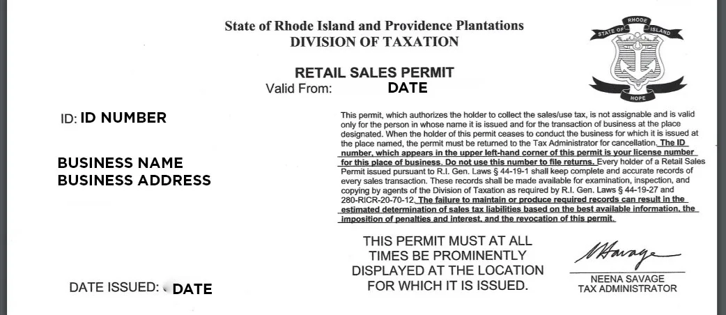 Rhode Island tax Permit