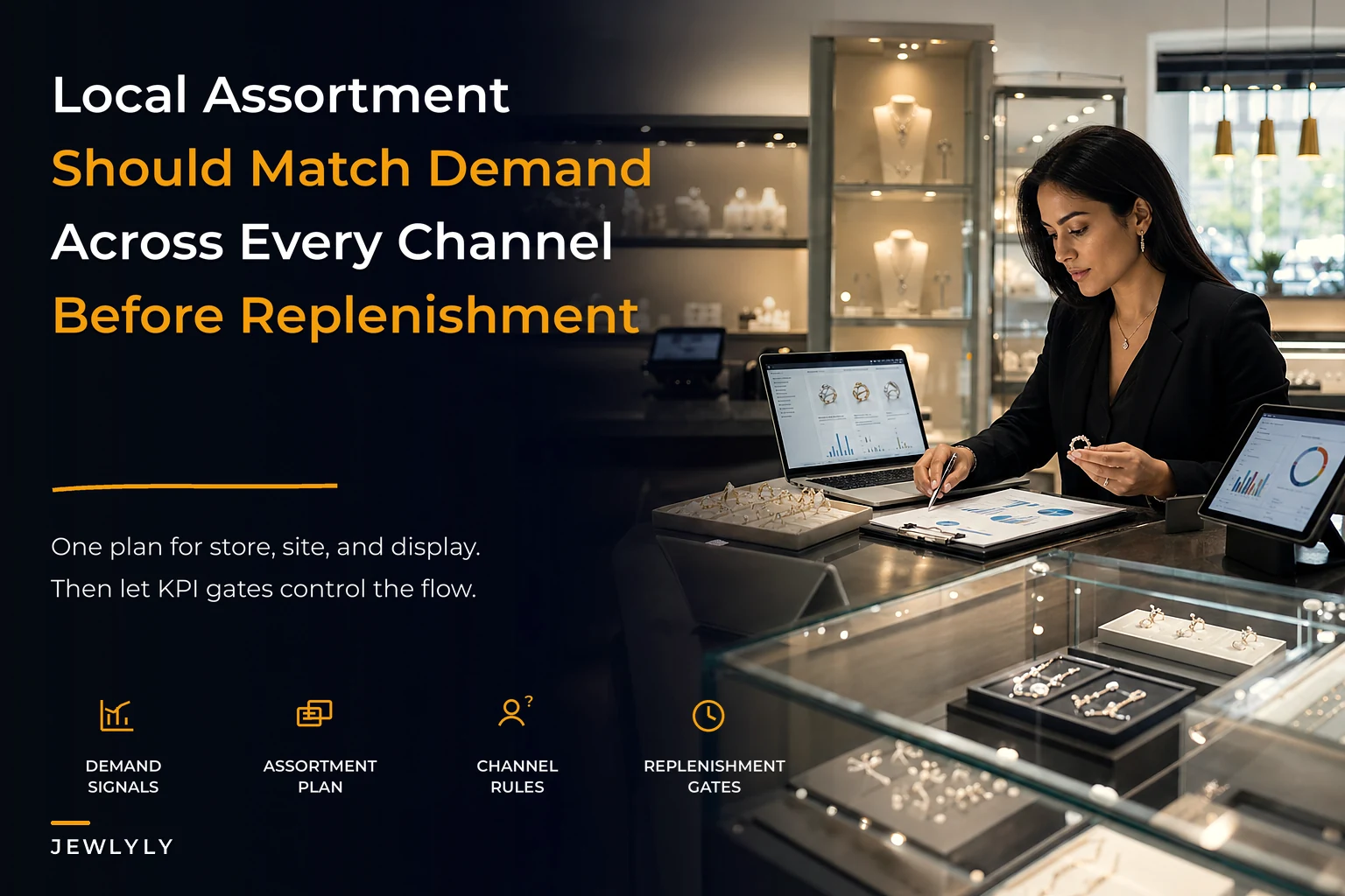 Align local assortment, online catalog and displays: a merchandising system for jewelers