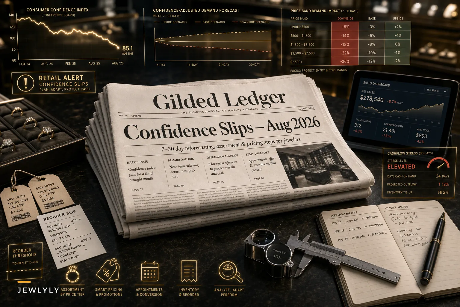 Consumer Confidence Slips (Aug 2026): Quick Reforecasting, Assortment & Pricing Steps for Jewelry Stores