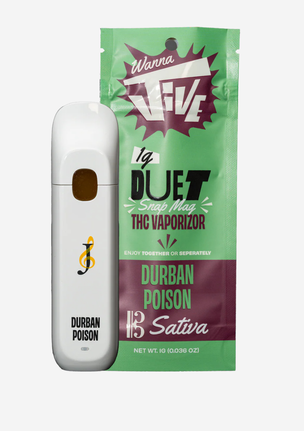 Durban Poison Live Resin AIO Disposable Vape (Sativa) Duet Snap Mag by Wanna Jive - 1g