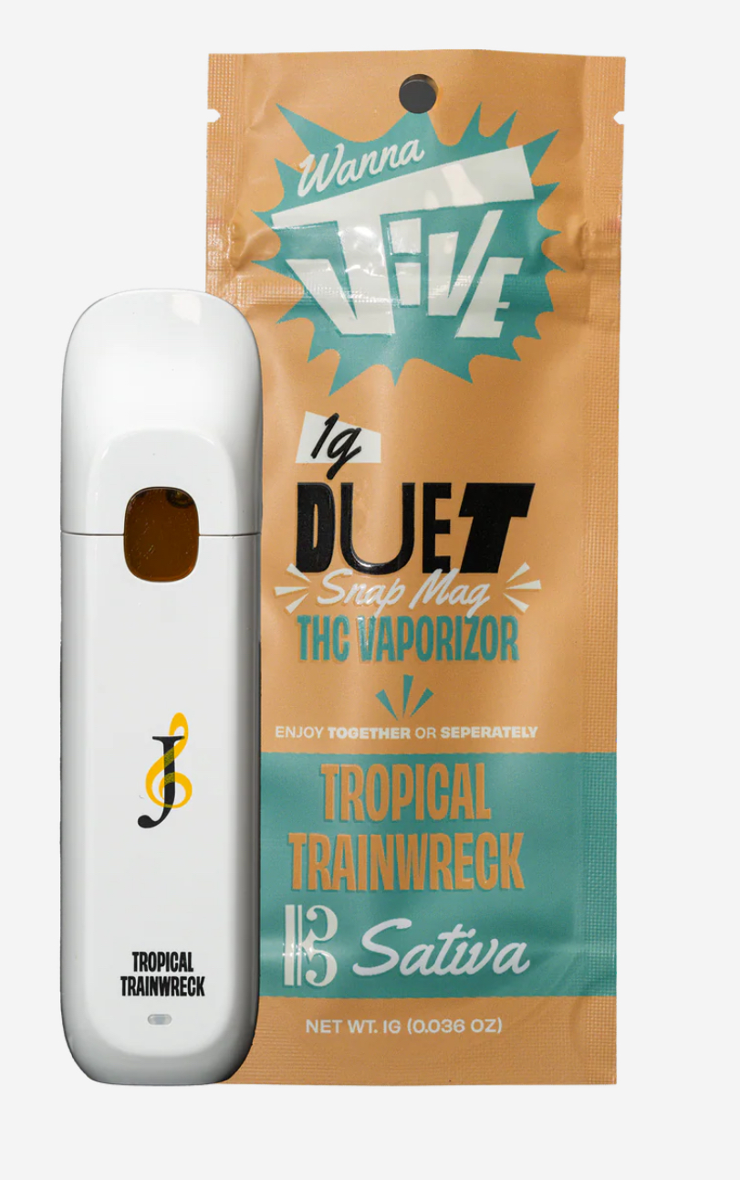 Tropical Trainwreck Live Resin AIO Disposable Vape (Sativa) Duet Snap Mag by Wanna Jive - 1g