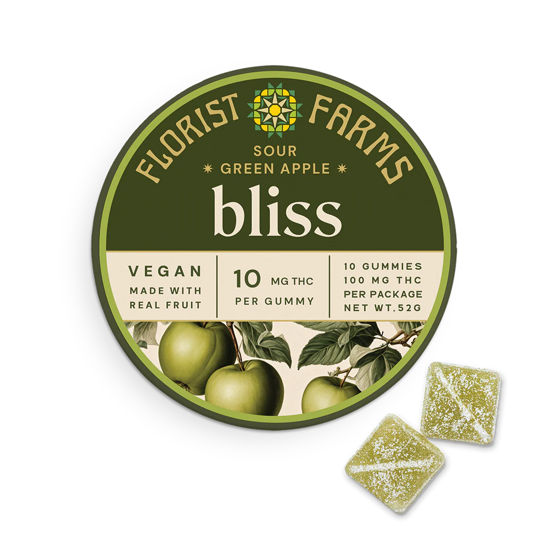 Sour Green Apple Bliss Kosher Gummies by Florist Farms 100mg