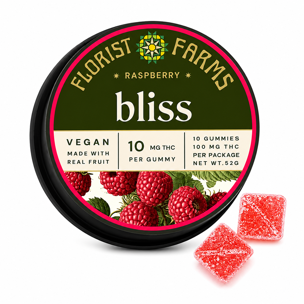 Raspberry Kosher Gummies by Florist Farms THC 100mg