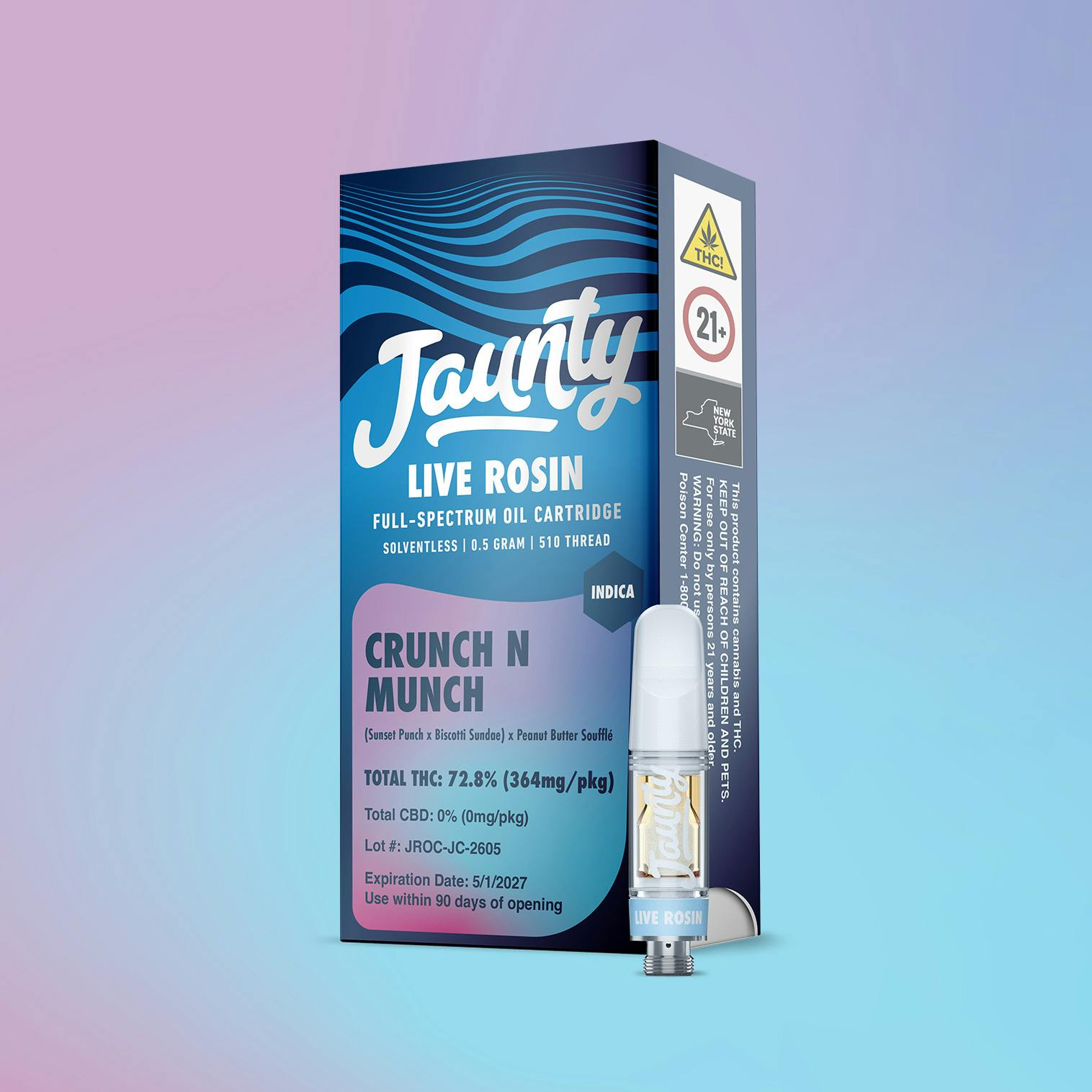 Crunch n Munch Live Rosin 510 Vape cart (Indica) by Jaunty 0.5g