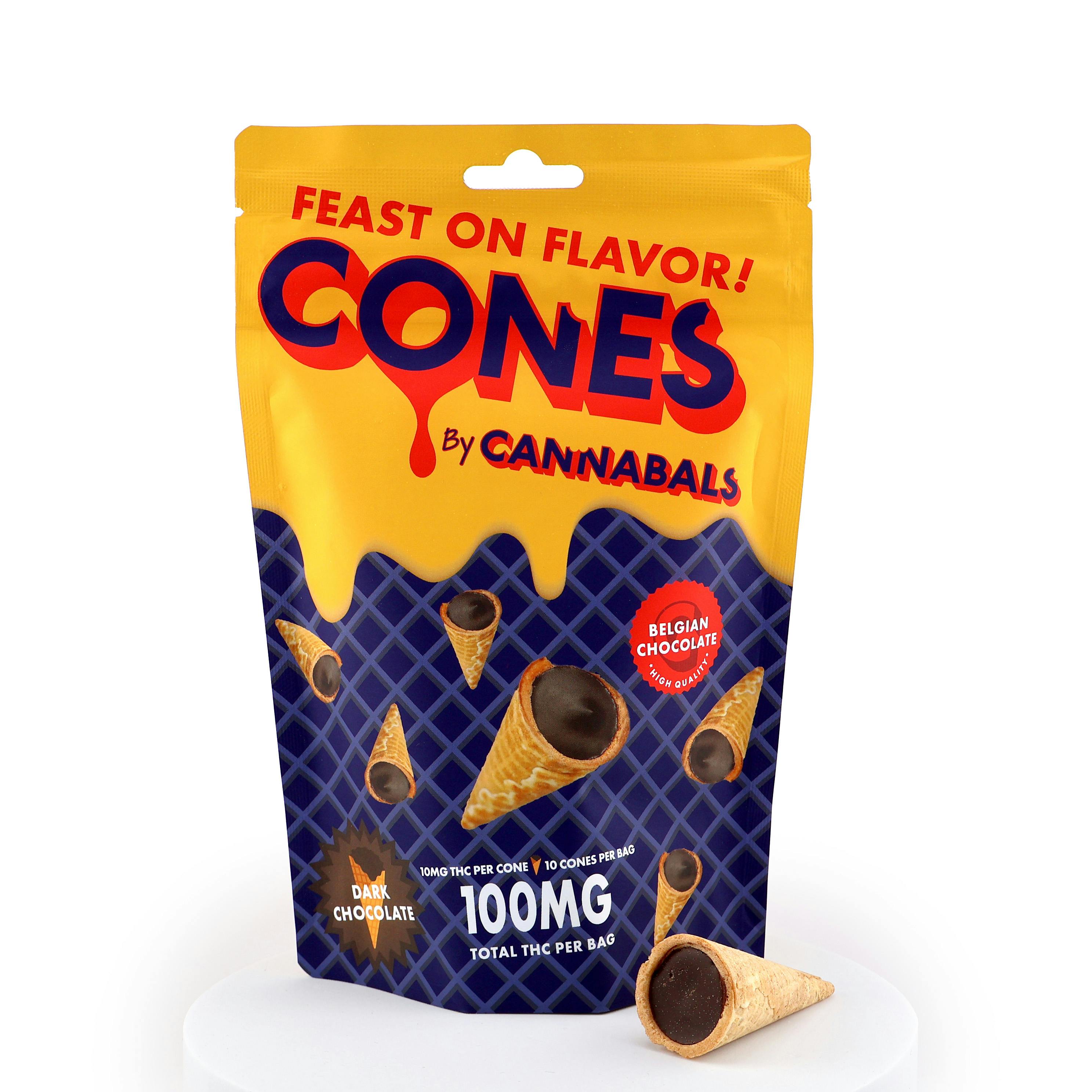 Dark Chocolate Filled Waffle Cones 10 Pack (100 mg)