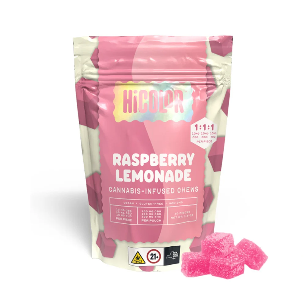Raspberry Lemonade 10 pack THC gummies by Hi Color 100mg