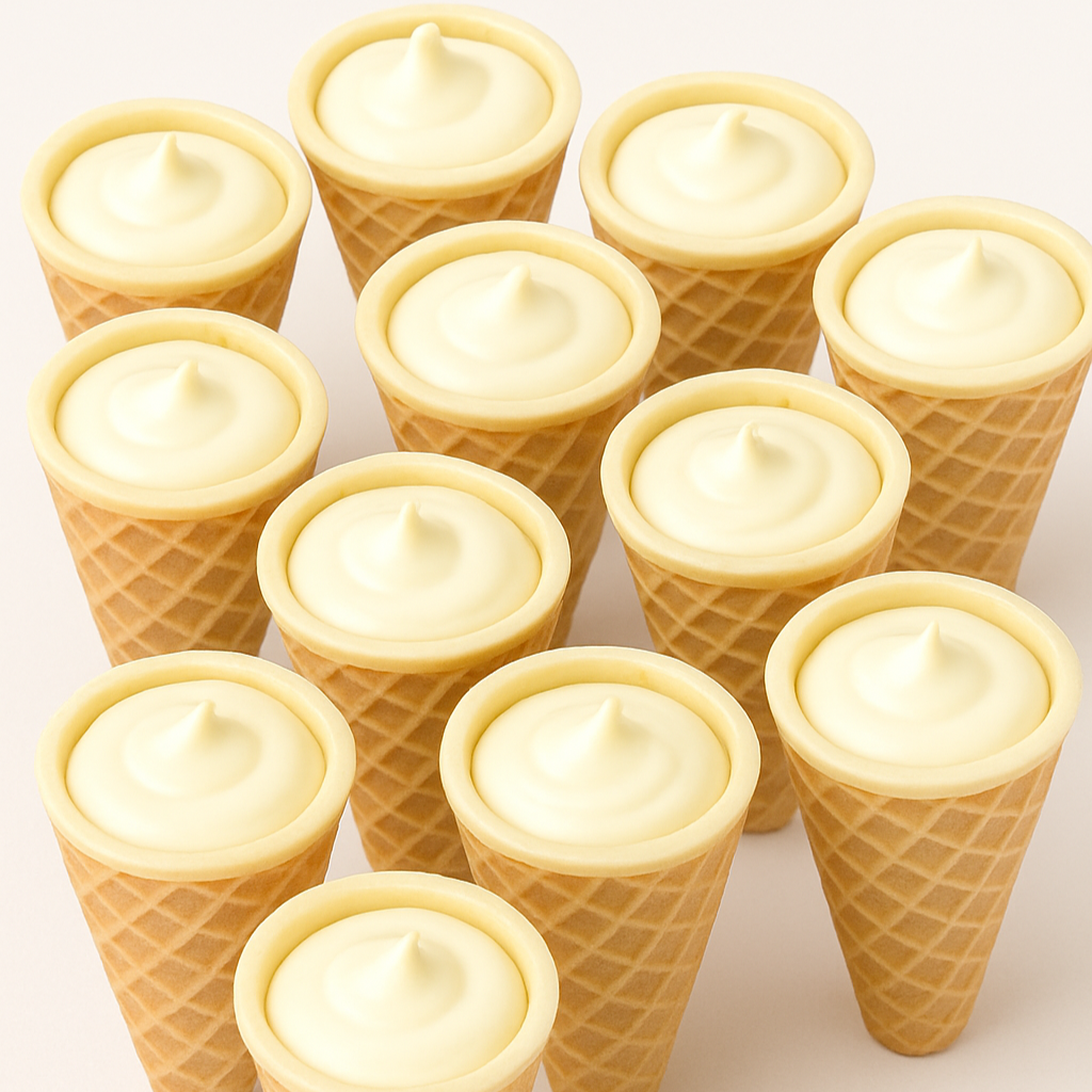 White Chocolate Filled Waffle Cones 10 Pack (100 mg)
