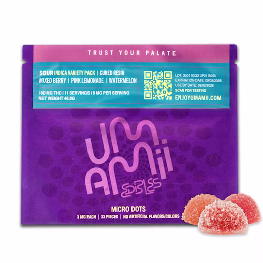 Sour Indica Variety Pack Gummies 3 flavors by Umamii 100 mg