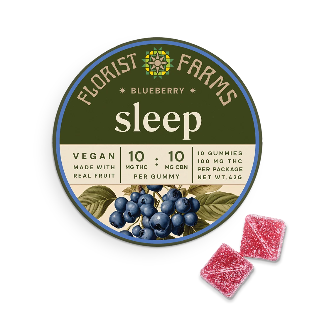 Blueberry Sleep Kosher Gummies by Florist Farms CBN + THC 100mg