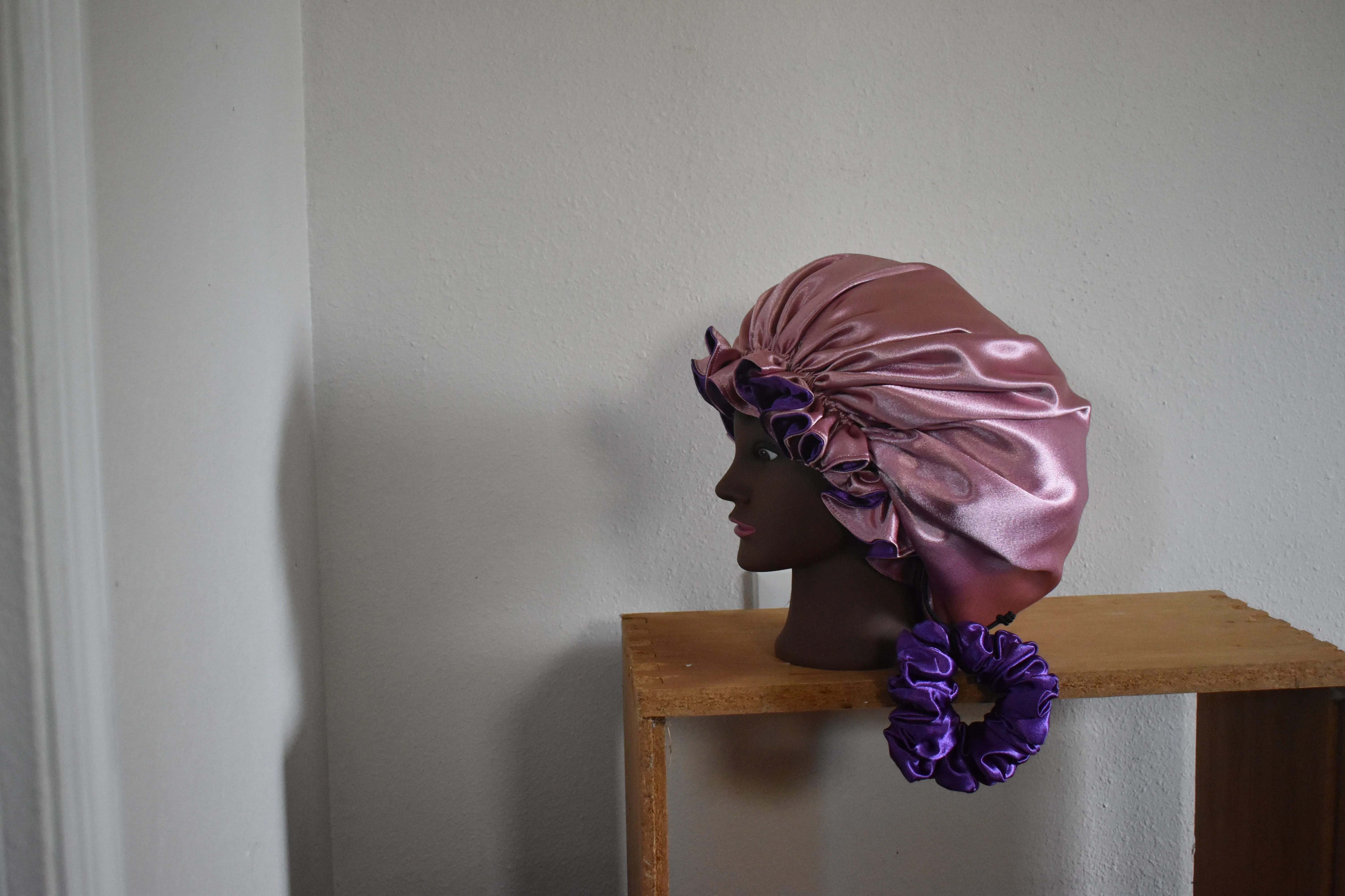 Luxury Rose Gold and Deep Purple Satin Bonnet Set photo 2