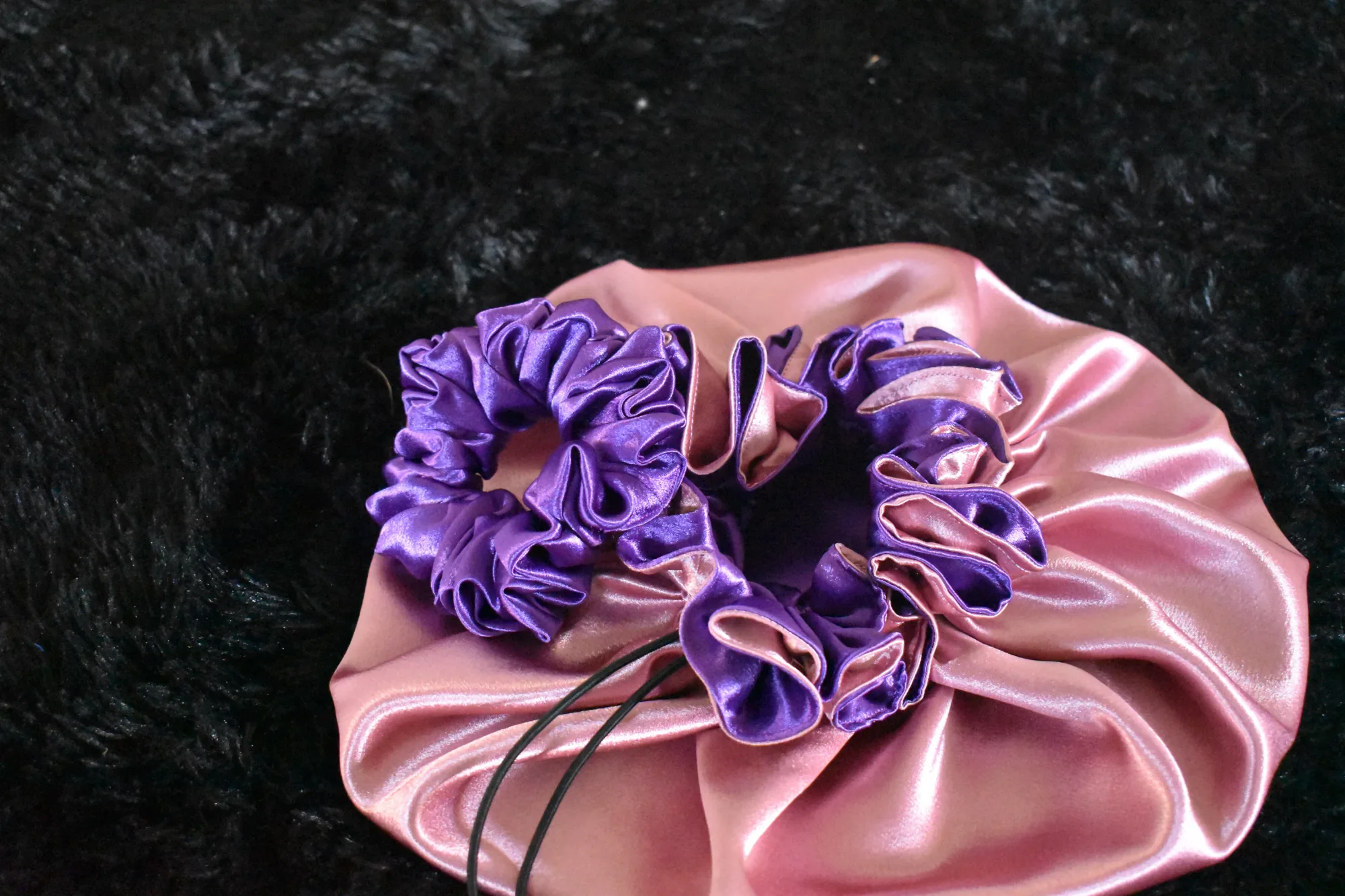 Luxury Rose Gold and Deep Purple Satin Bonnet Set photo 1