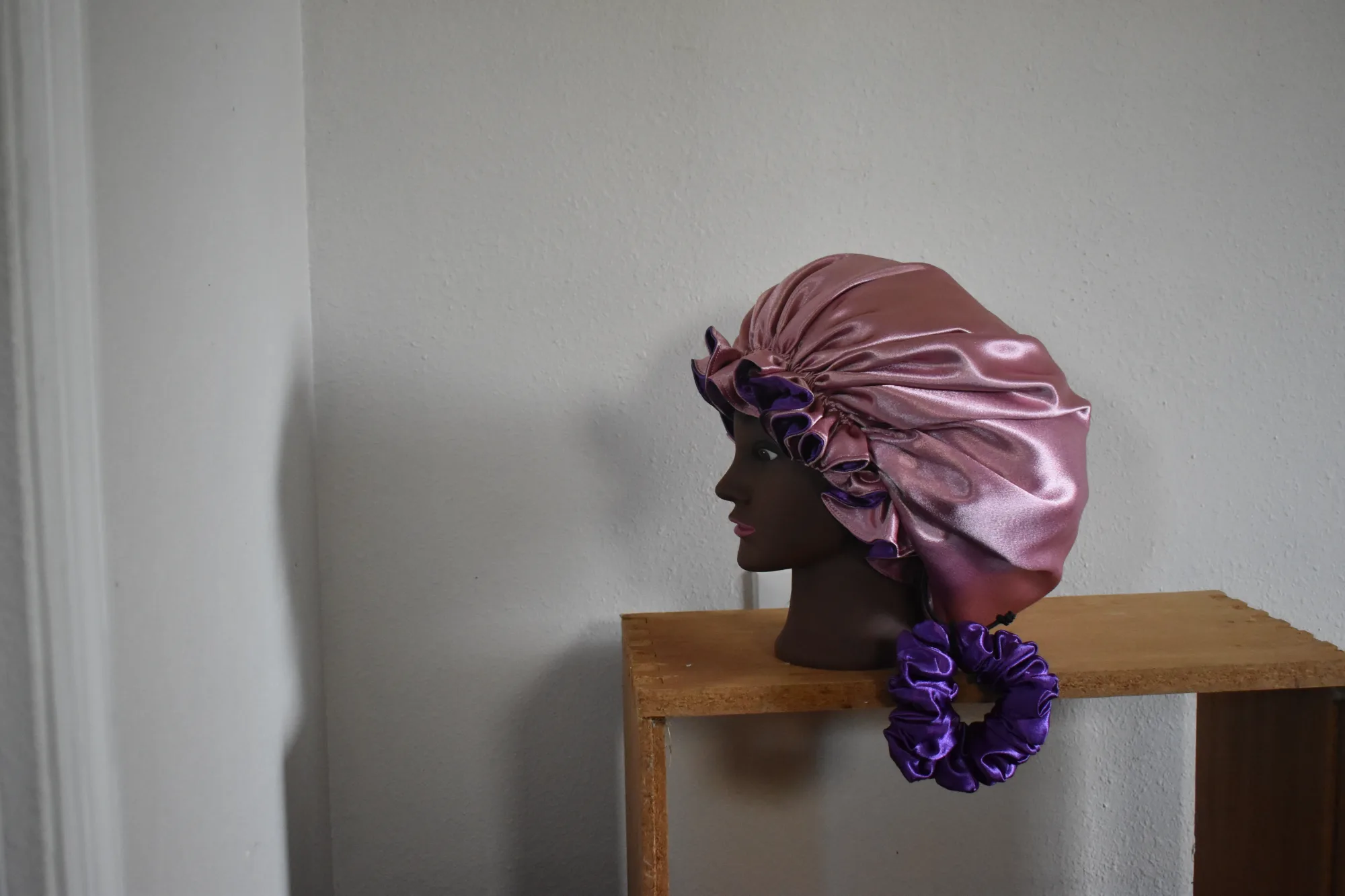 Luxury Rose Gold and Deep Purple Satin Bonnet Set photo 2