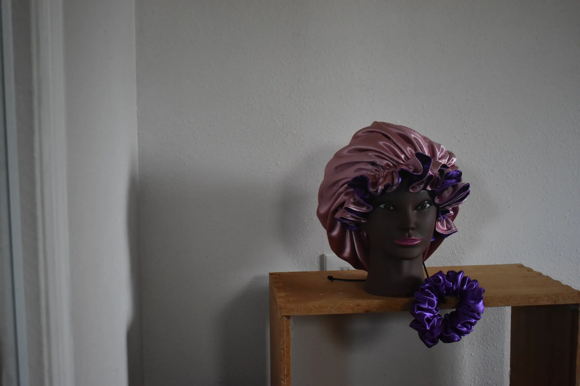 Luxury Rose Gold and Deep Purple Satin Bonnet Set photo 3