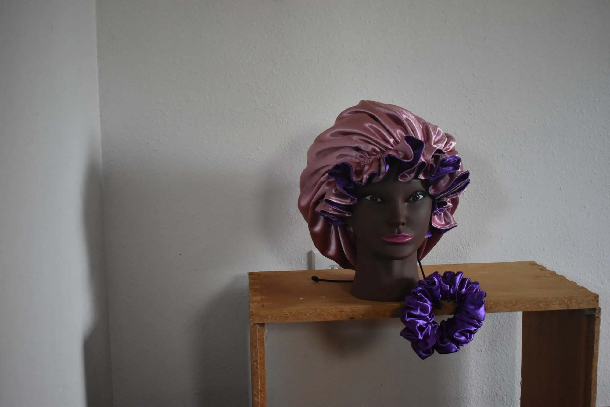Luxury Rose Gold and Deep Purple Satin Bonnet Set photo 4