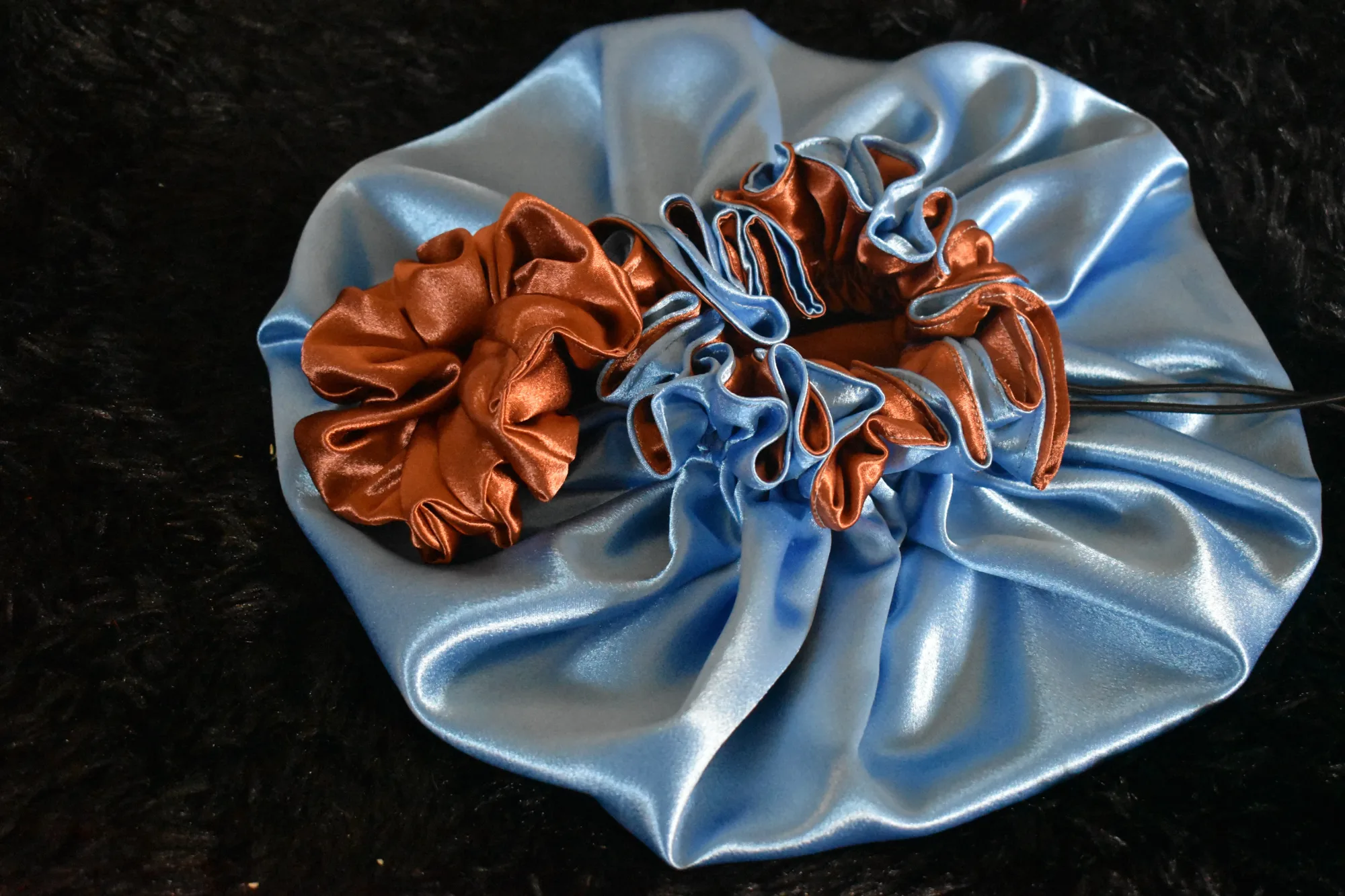 Luxury Blue and Bronze Satin Bonnet Set photo 1