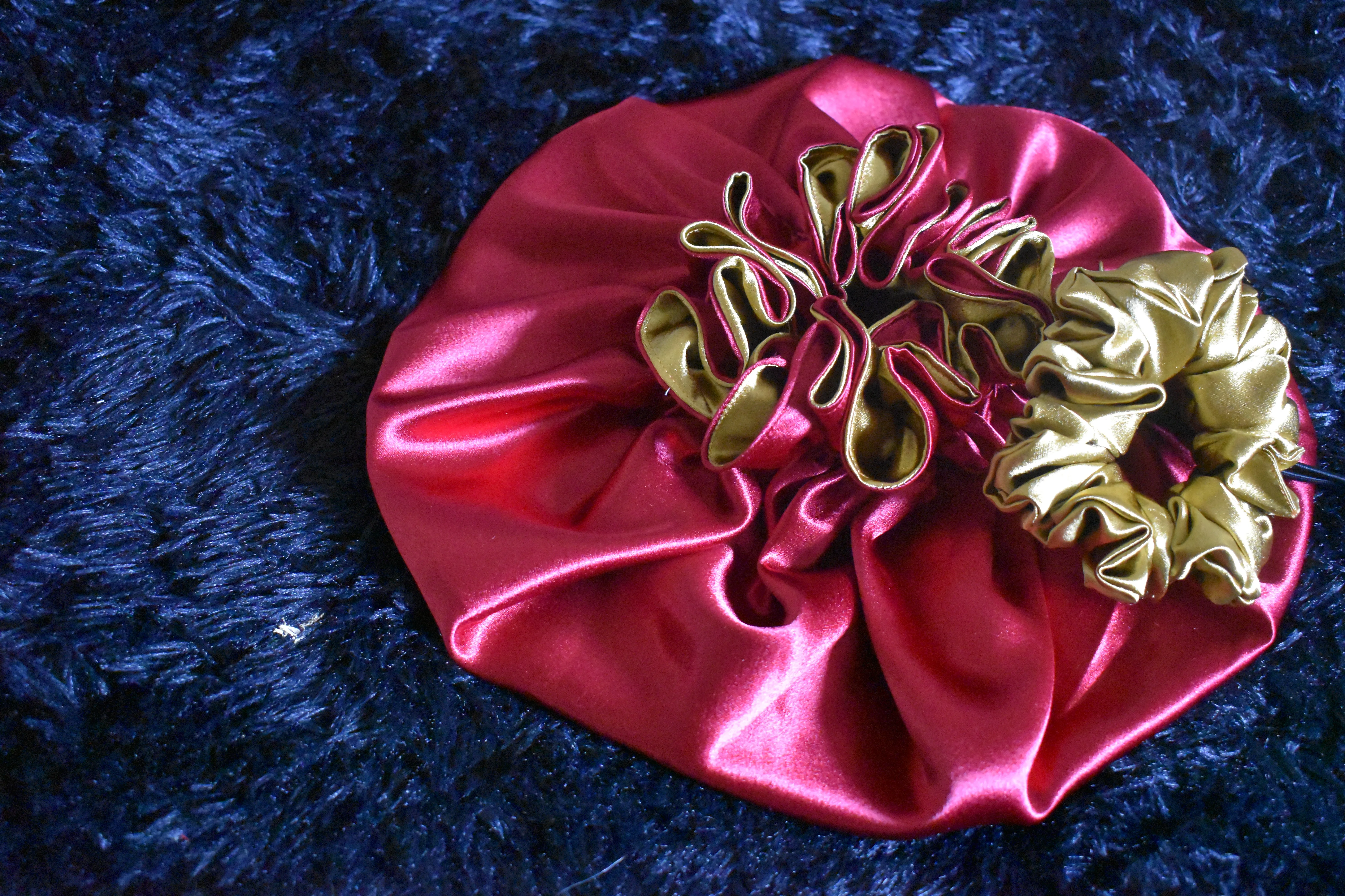 Luxury Red and Gold Satin Bonnet Hair Set