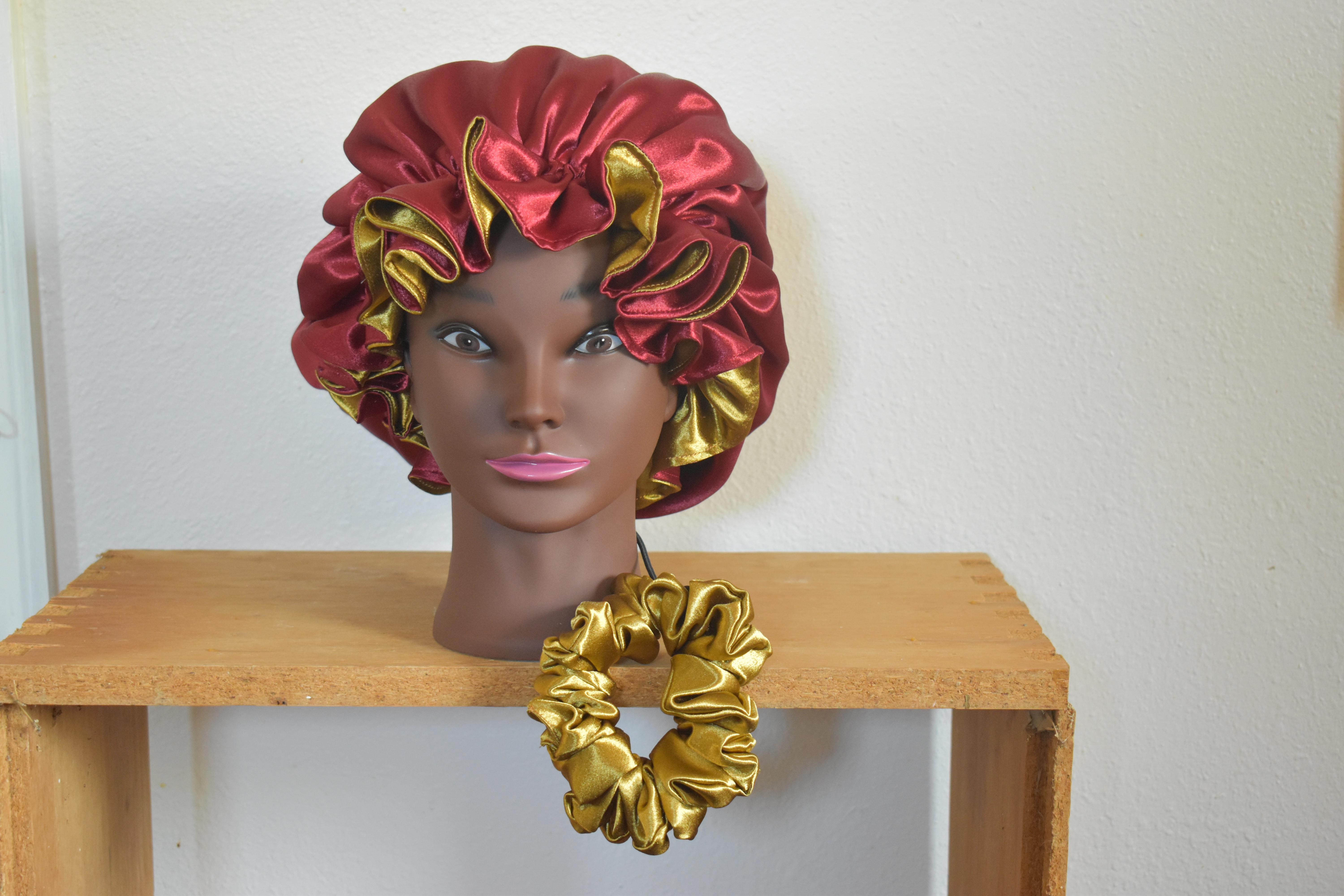 Luxury Red and Gold Satin Bonnet Hair Set photo 4