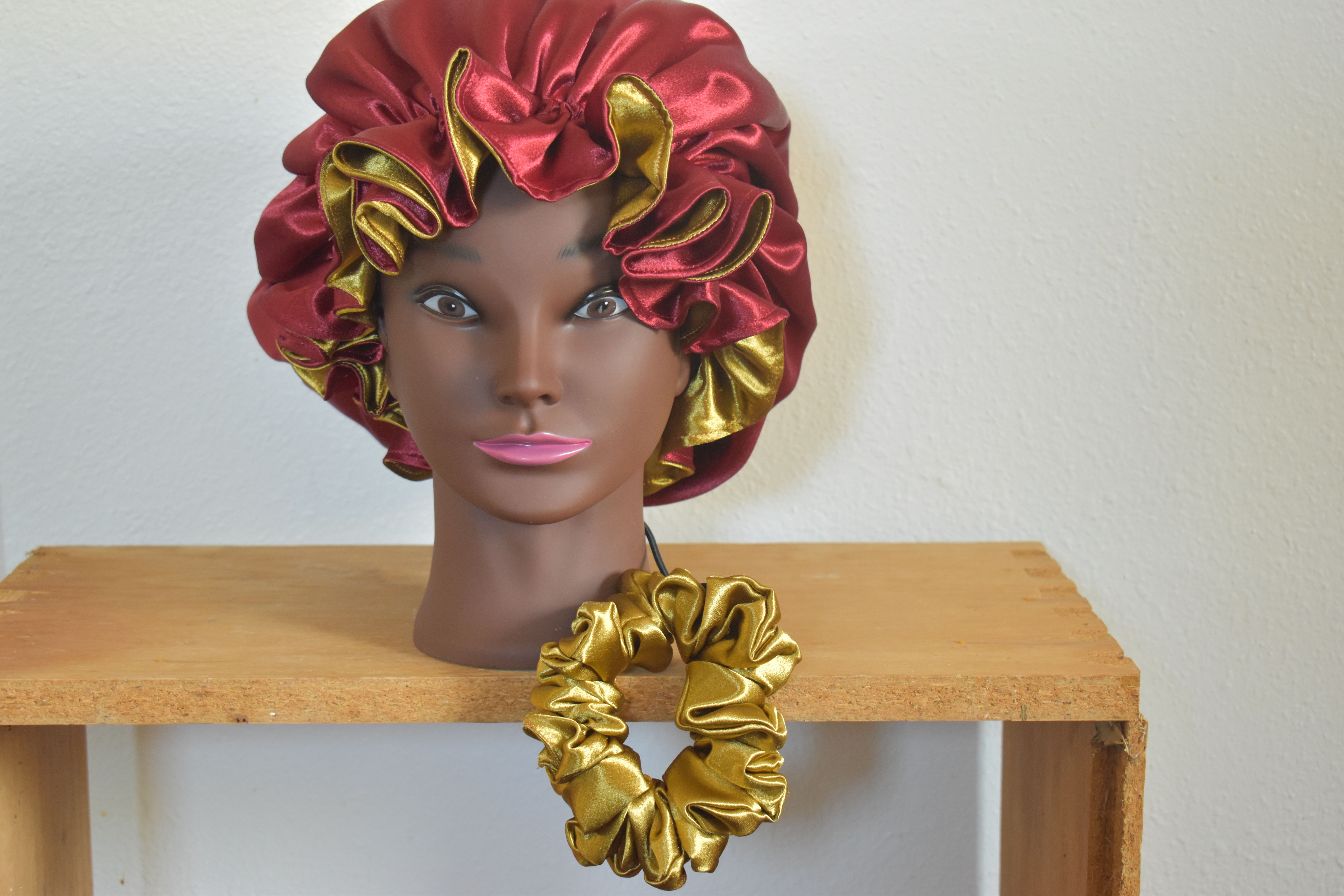 Luxury Red and Gold Satin Bonnet Hair Set photo 3