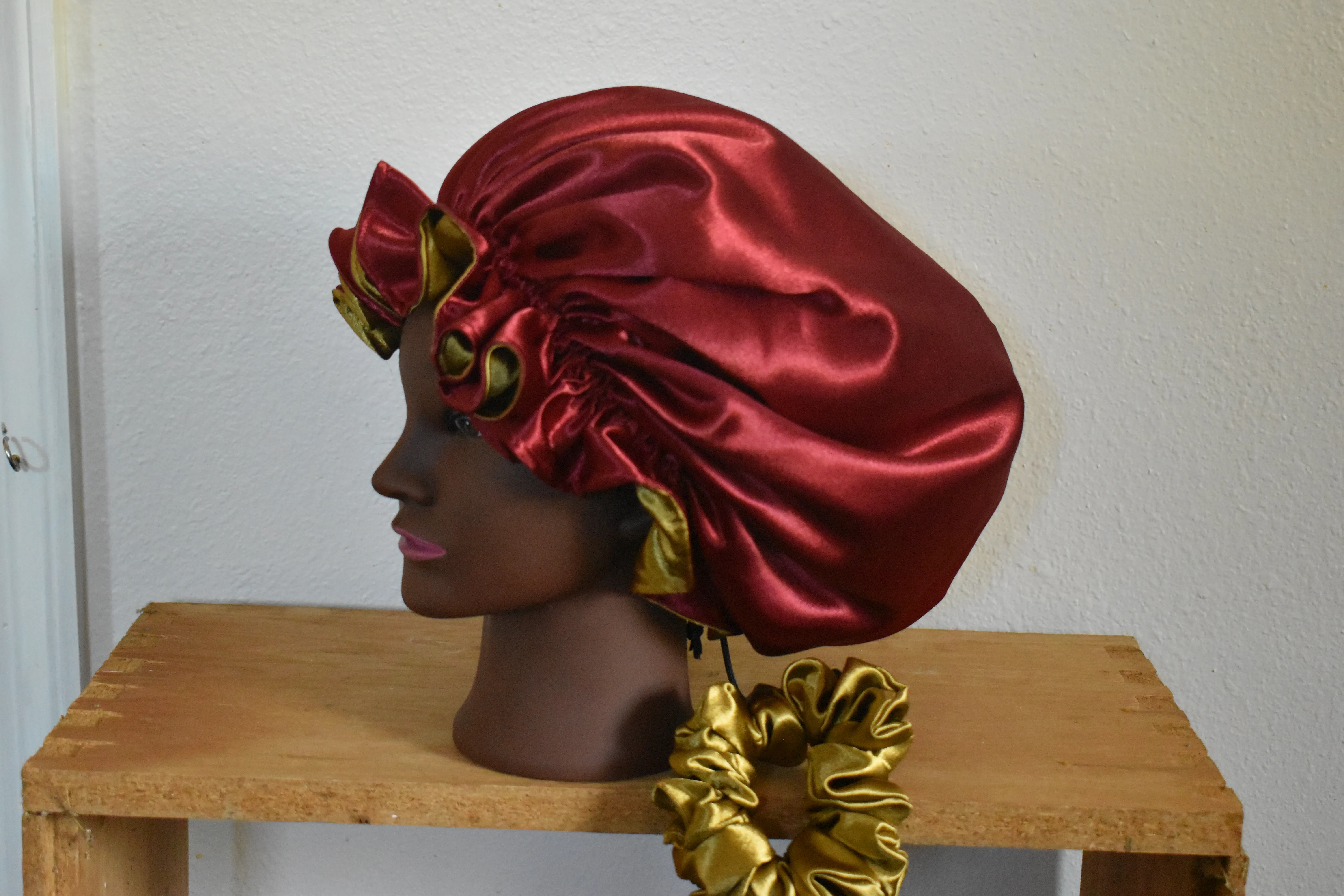 Luxury Red and Gold Satin Bonnet Hair Set photo 2