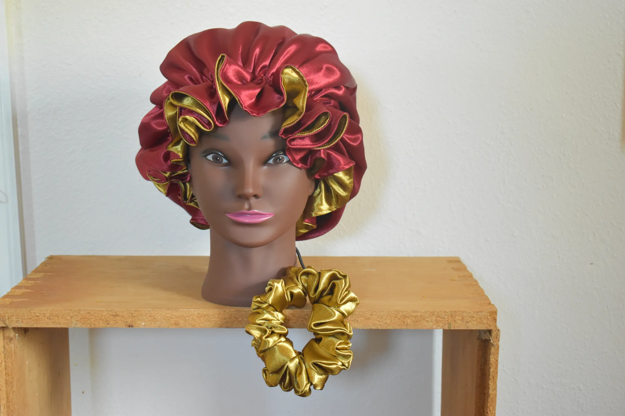 Luxury Red and Gold Satin Bonnet Hair Set photo 4