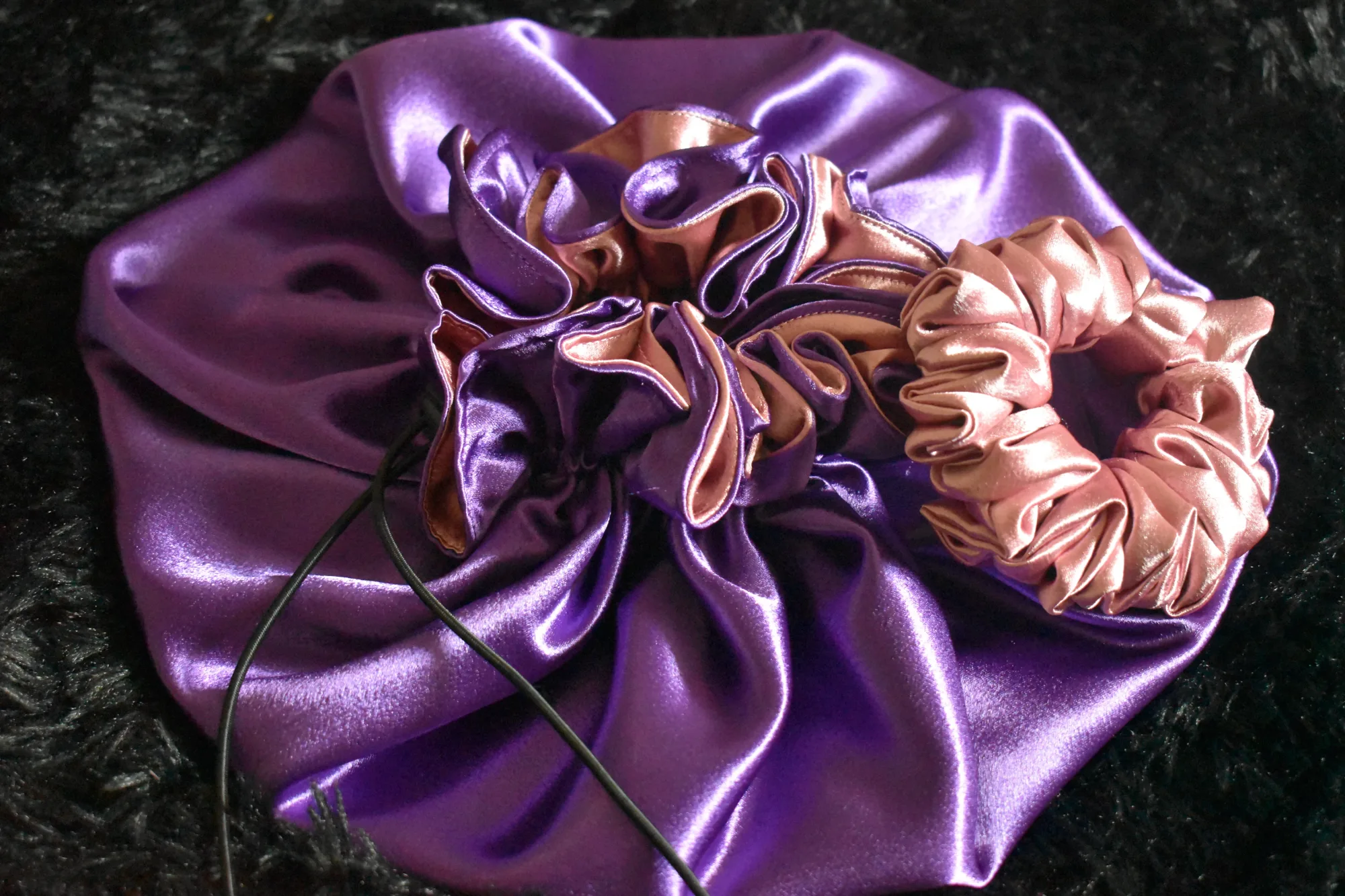 Luxury Royal Purple and Rose Gold Satin Bonnet Set photo 5