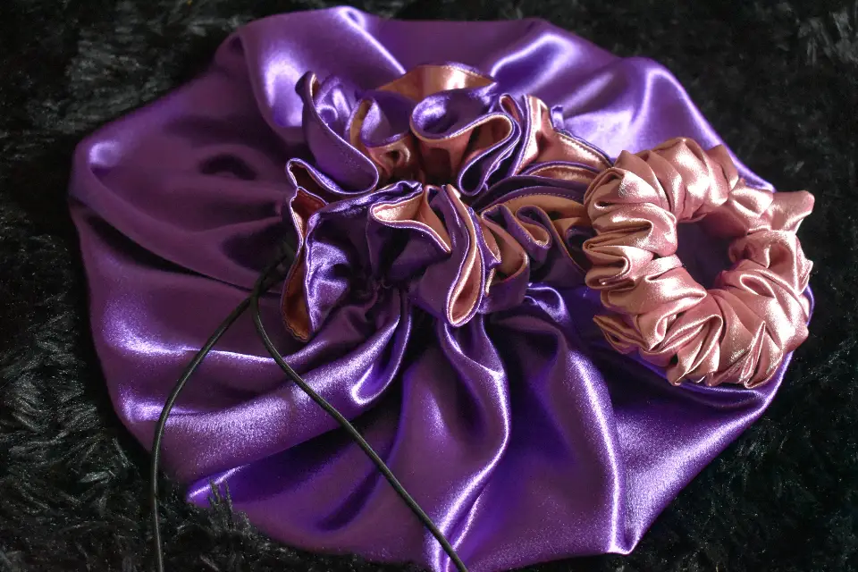 Luxury Royal Purple and Rose Gold Satin Bonnet Set