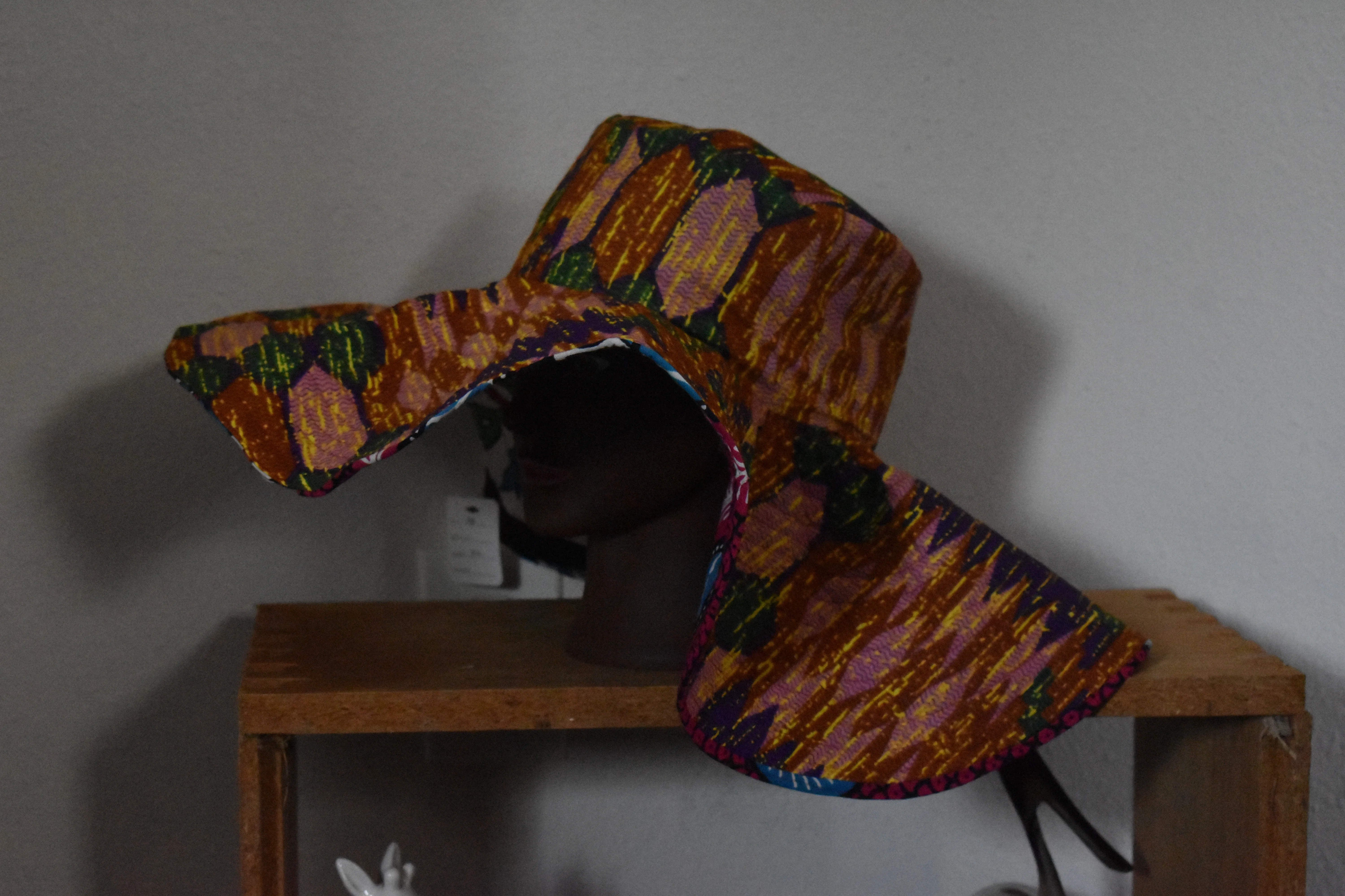 Reversible Kente Print Wide Brim Hat-XXL