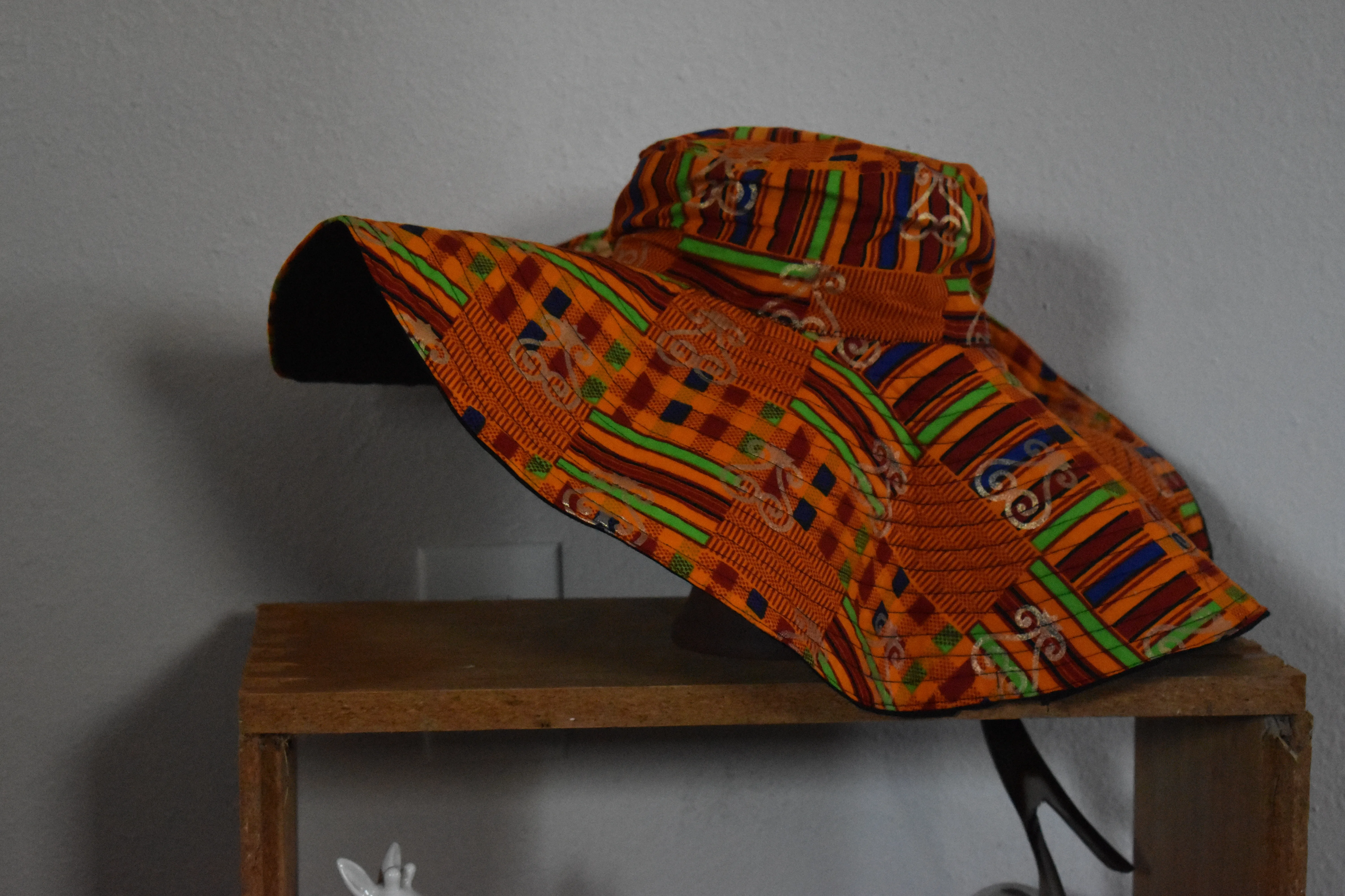 Reversible Wide Brim Sun Hat Fiery Orange Kente XXL photo 4