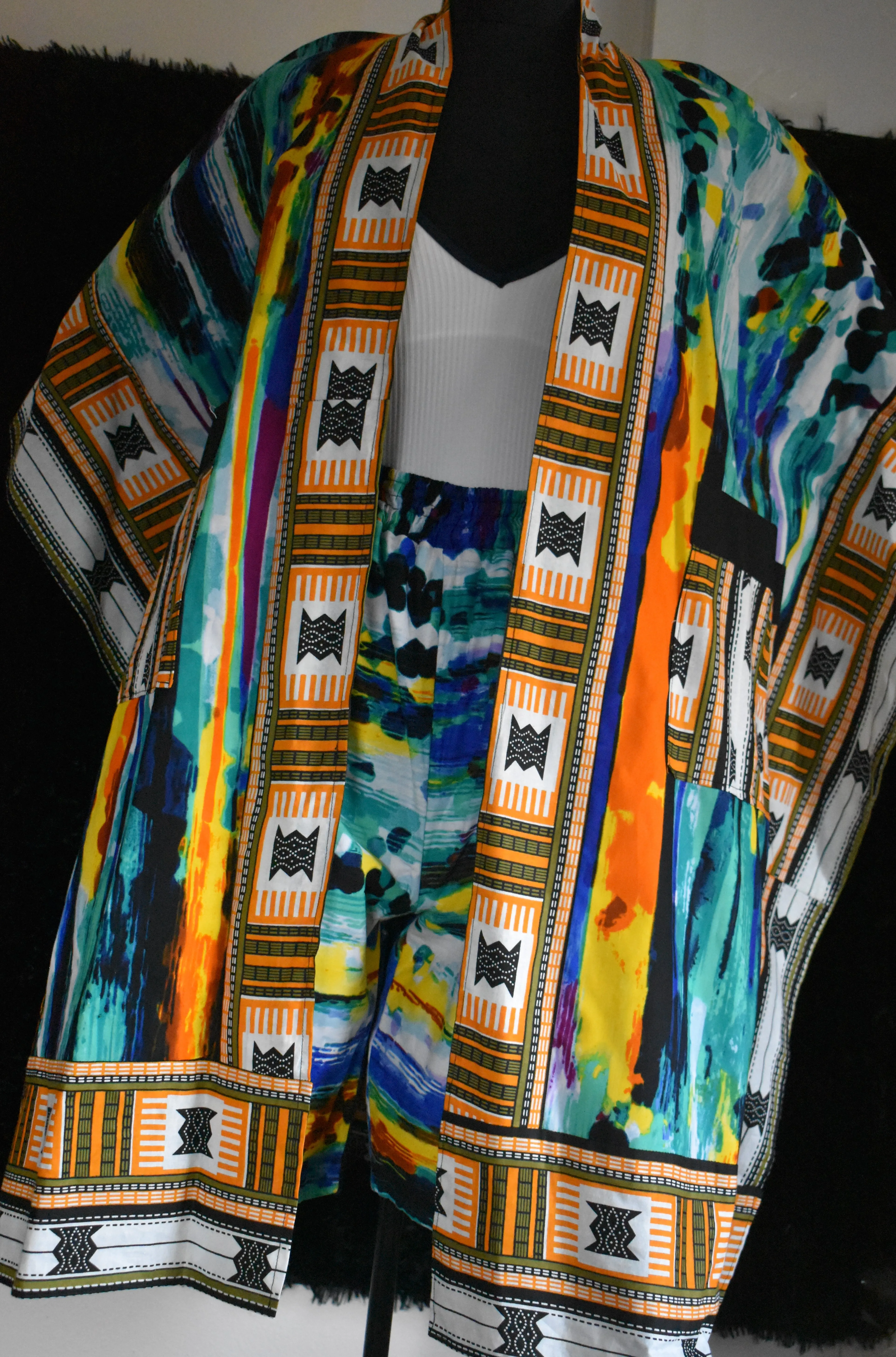 Vibrant Brushstroke Ankara/Aso Oke Kimono photo 3