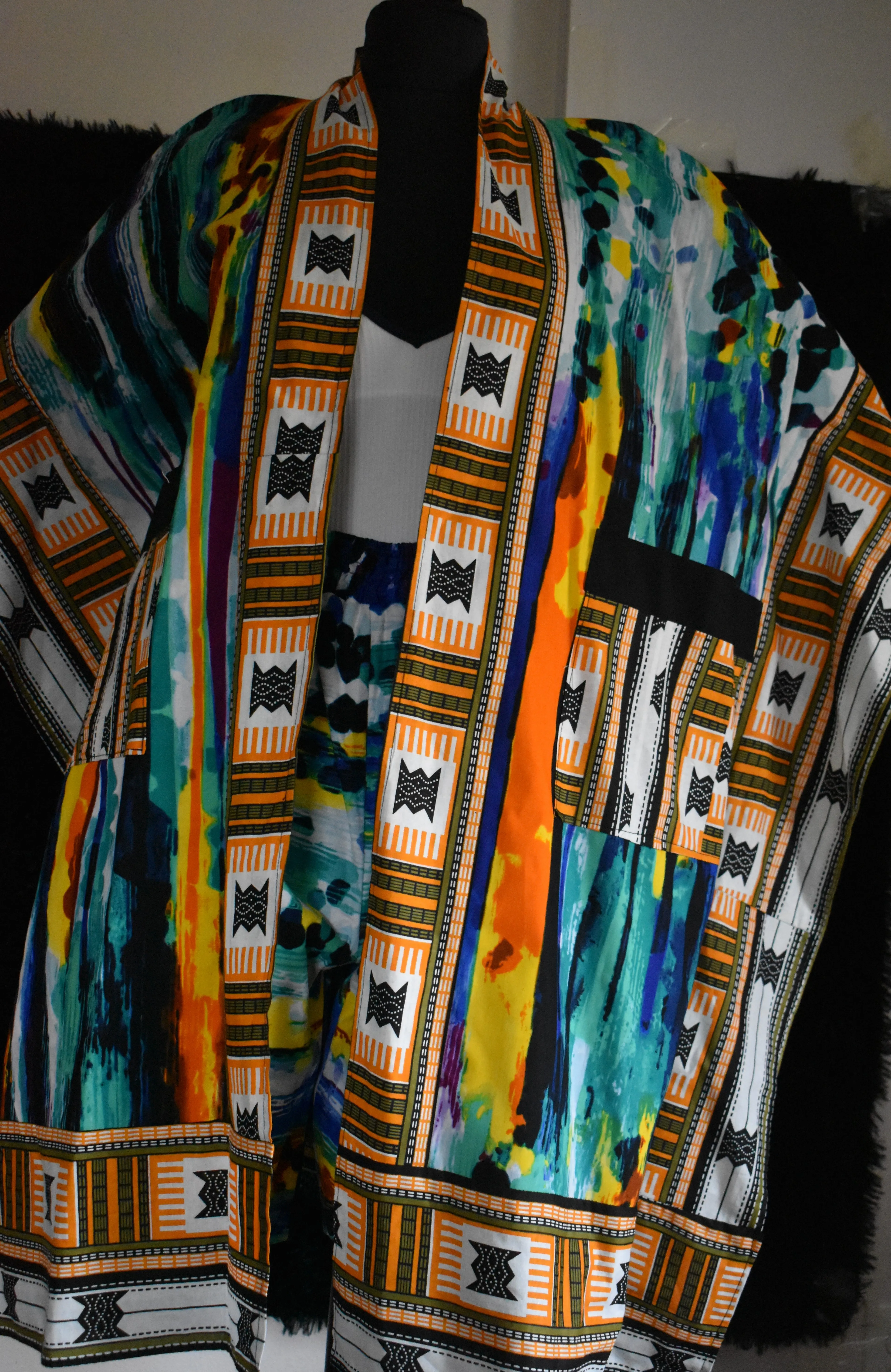 Vibrant Brushstroke Ankara/Aso Oke Kimono