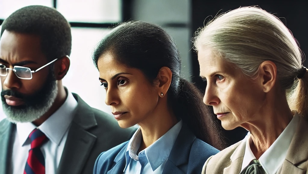 Three employees of a government contractor considering an uncertain future.