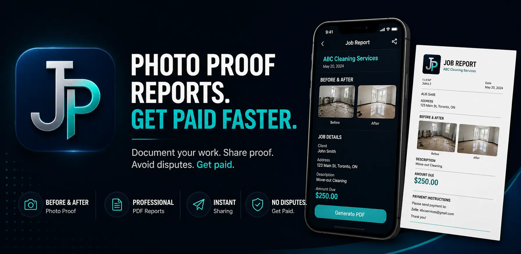 JobProof before and after photo proof reports and PDF preview