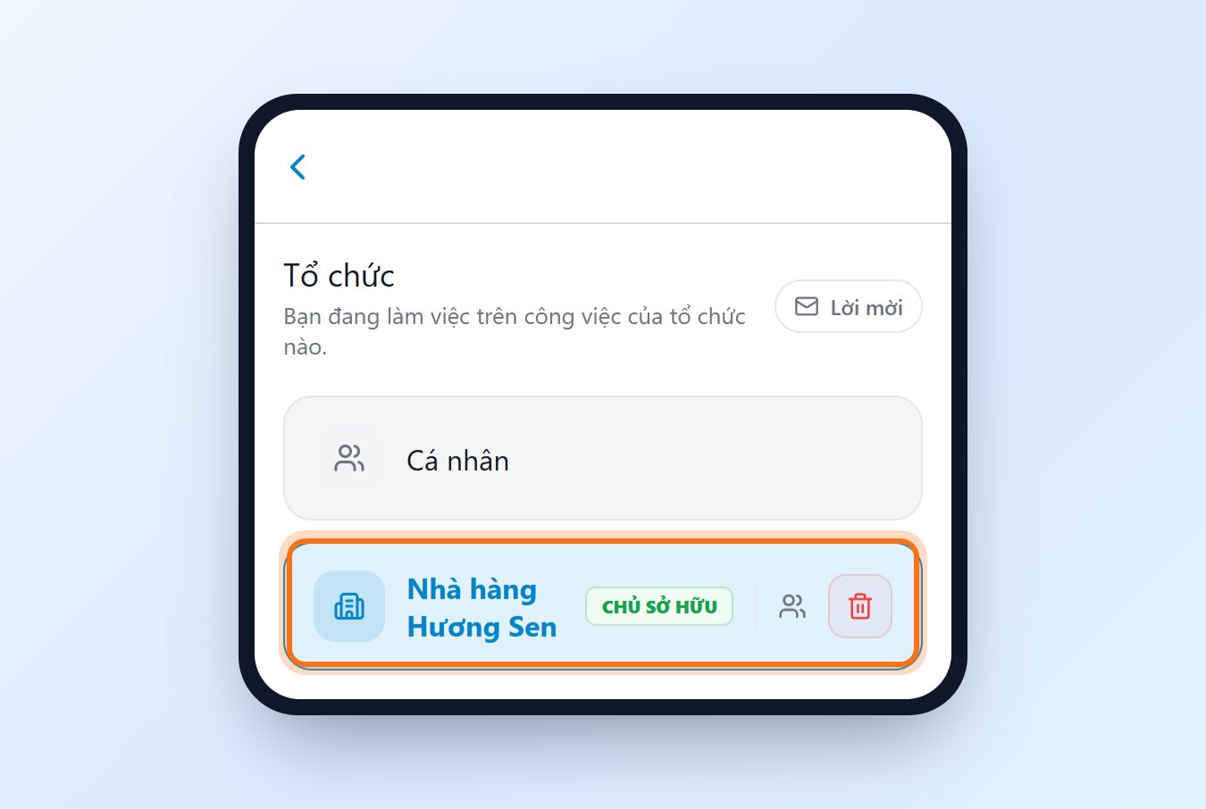 Chọn tổ chức đang làm việc trên JobFling