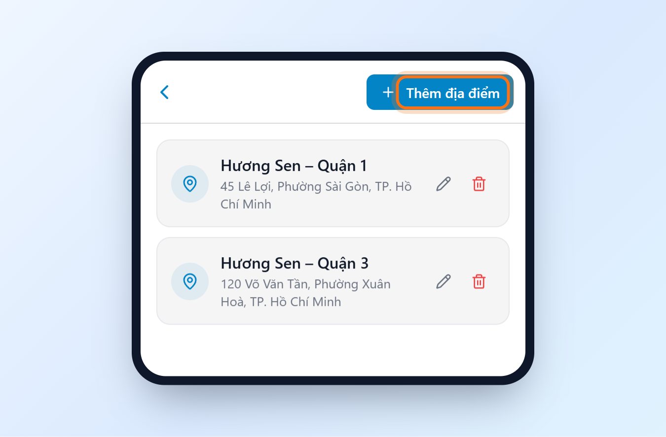 Danh sách địa điểm làm việc đã lưu của doanh nghiệp