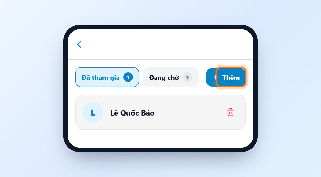 Danh sách thành viên của tổ chức và nút Thêm
