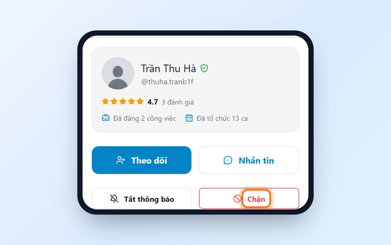 Nút Chặn trên trang hồ sơ của một người dùng