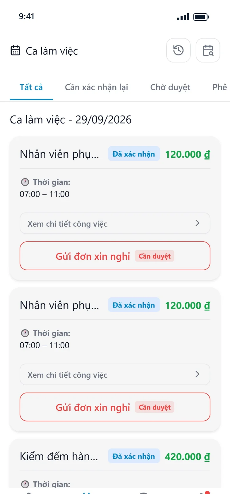 Lịch ca làm của bạn