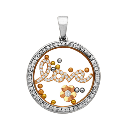 Colgante jubel, redondo, cristal, love con piedras, bolitas tricolor, movimiento