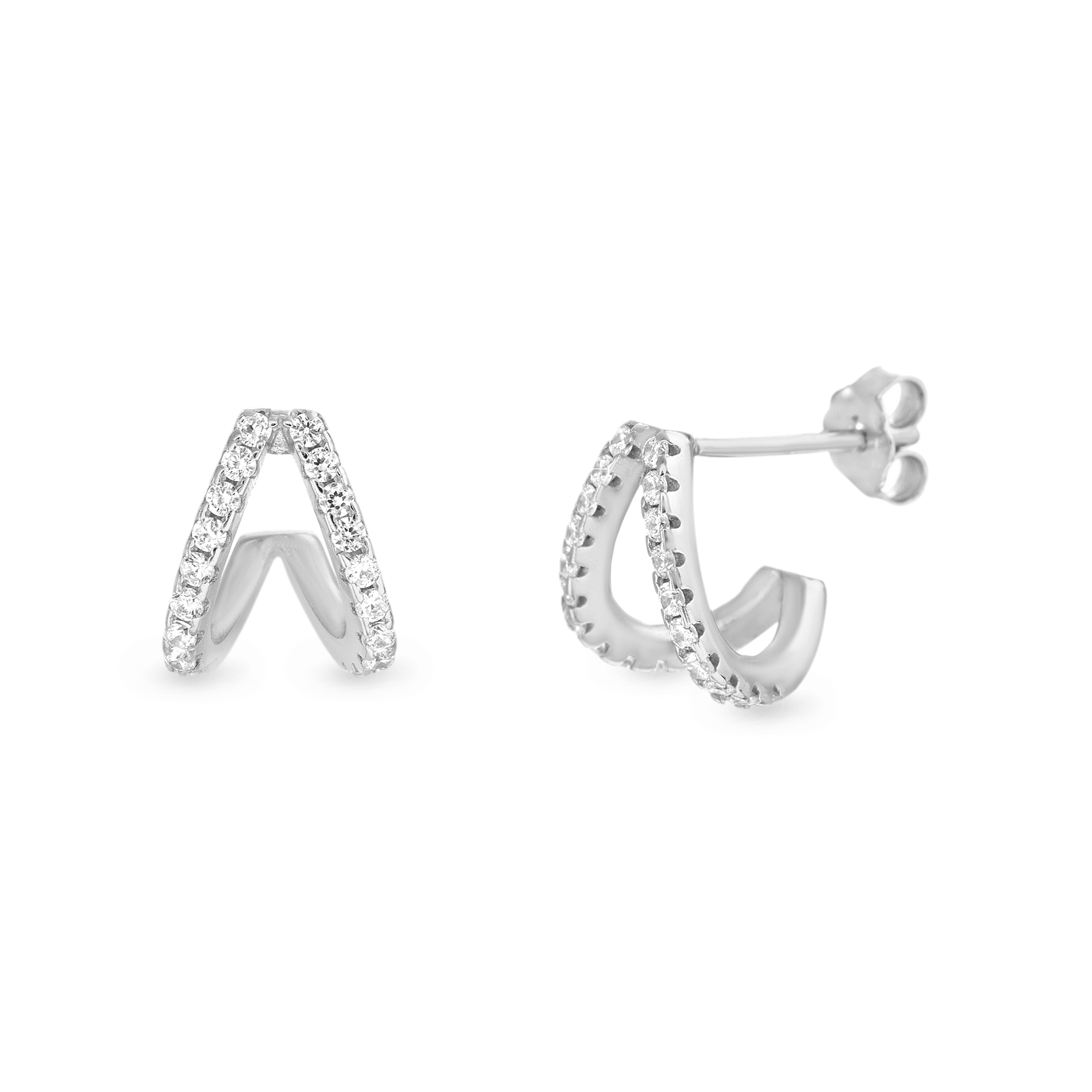 Par aros doble, pegado, con piedras, blanco